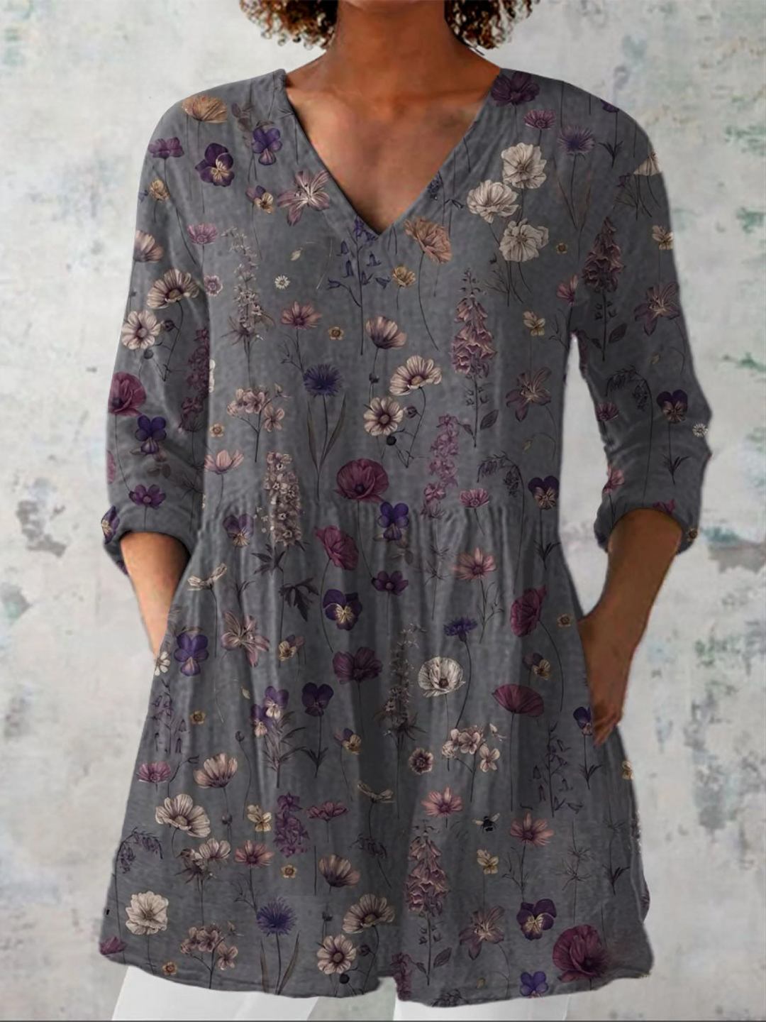 KYLIE – FLORAL V-NECK TUNIC DRESS