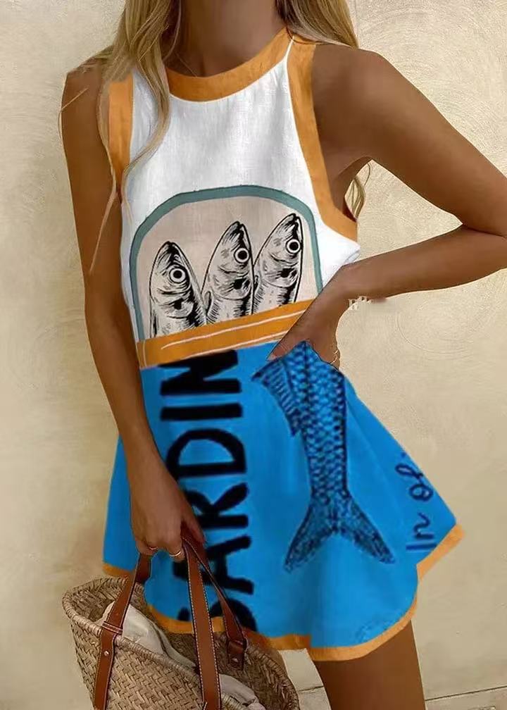 Isoria™ | Mini Dress in Blue Pattern