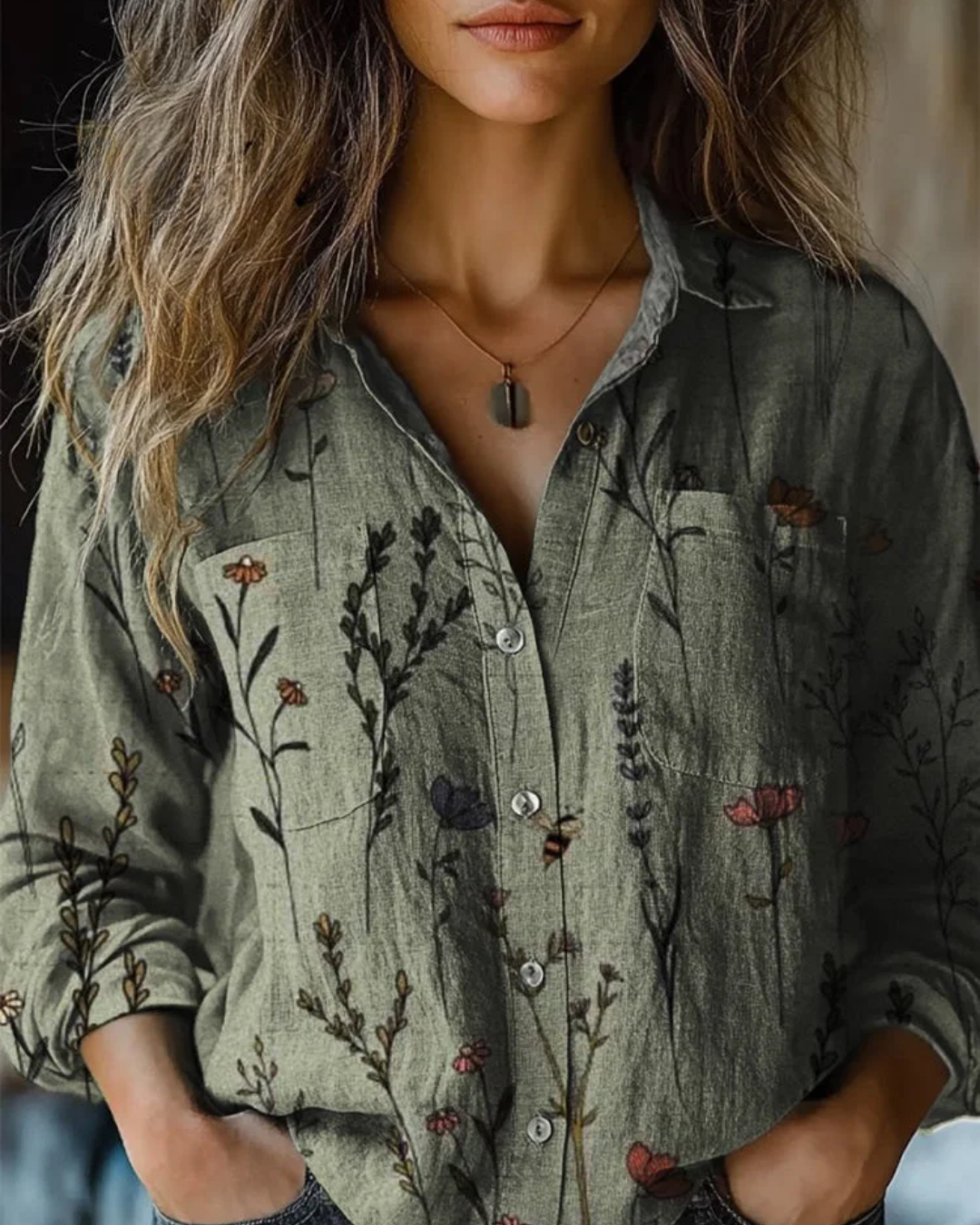 AUBREY – BOTANICAL CHARM BUTTON BLOUSE