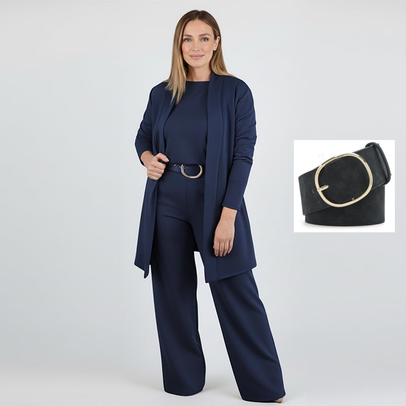 Dorren - Elegant 3-Piece Set With Long Cardigan, Top & Pant
