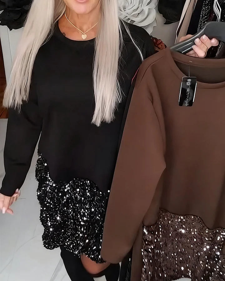 Ksenija - Round Neck Sequined Patchwork Dress