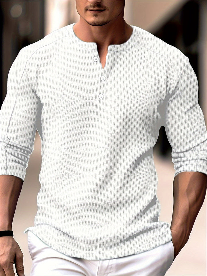 Bastoni - Long Sleeve Waffle Knitted Henley Shirt