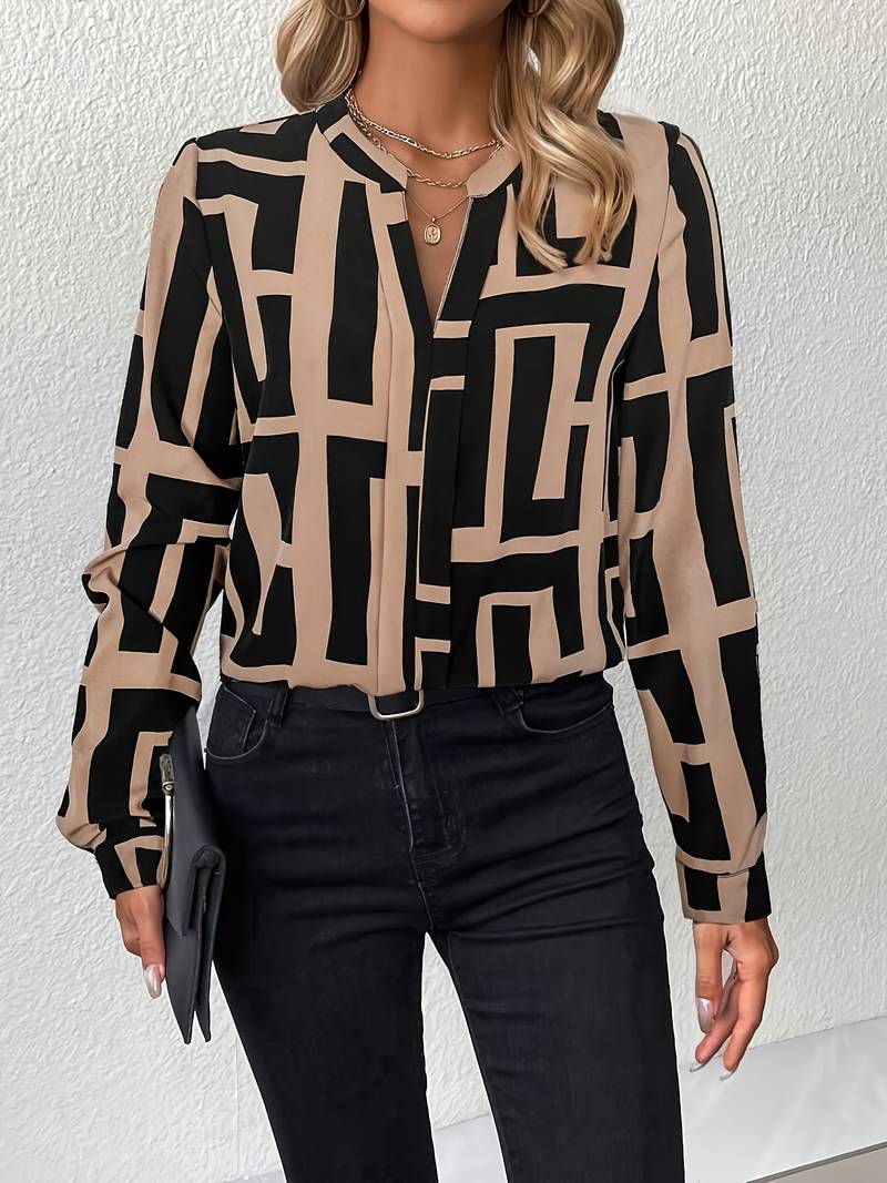 Tzipora - Elegant Long Sleeve Blouse With Geometric Print