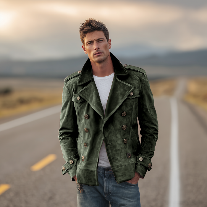 Momonosuke - Classic Retro Western Style Lapel Suede Double-Breasted Jacket