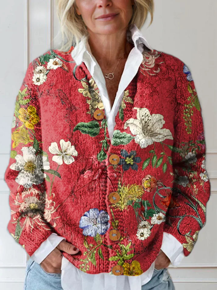 Gilly - Vintage Floral Cardigan With Button