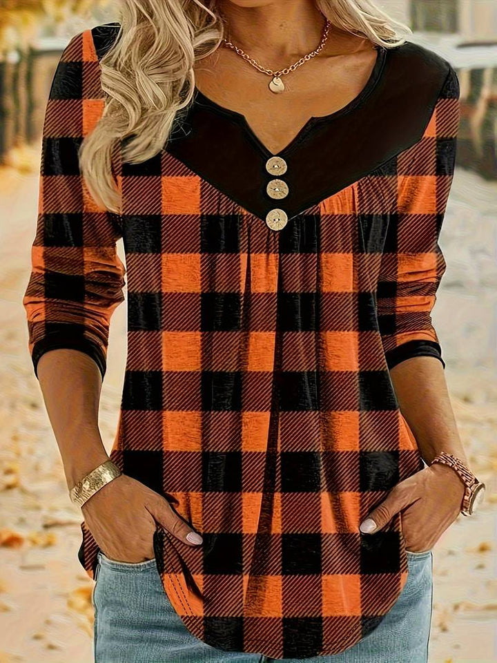 Fontemanha - Autumn Christmas Plaid Print Top
