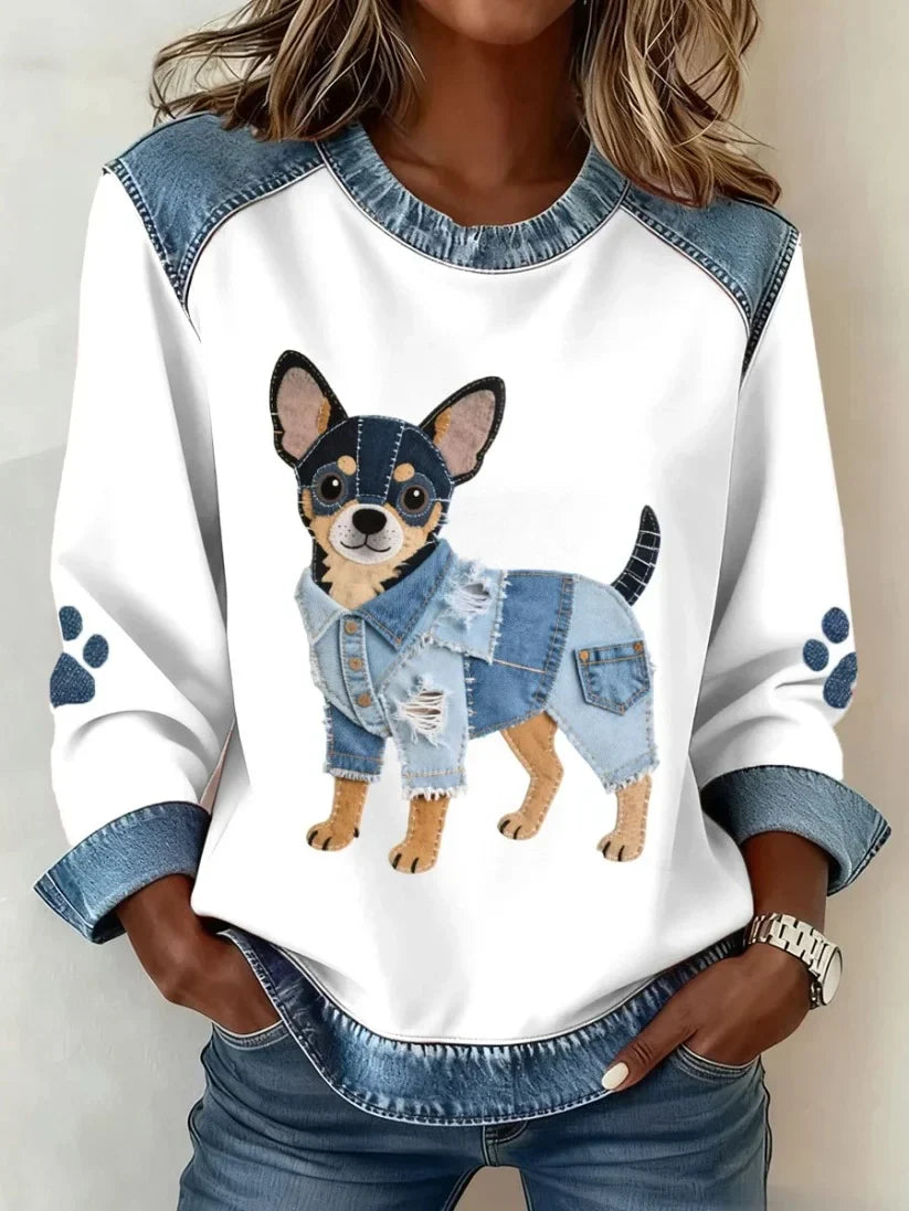 Lilah - Sweatshirt With Dachshund Print And Patchwork