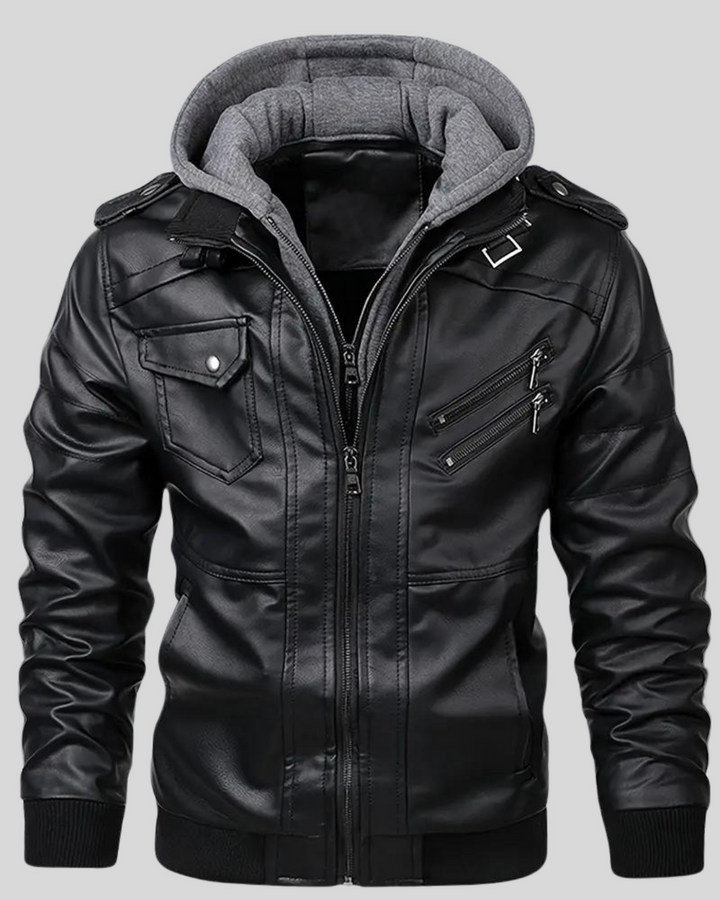 Davor - Hooded Leather Jacket With Double Zipper Closure