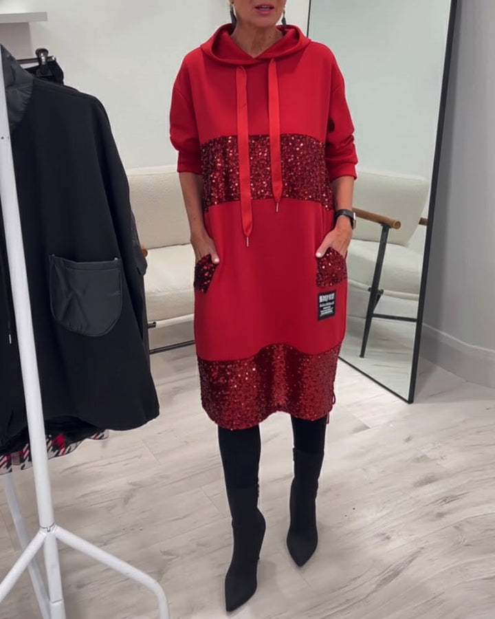 Mansherry - Trendy Patchwork Hooded Dress