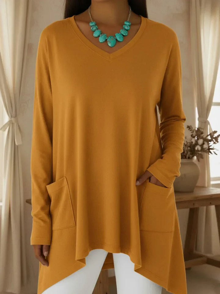Boglarka - V-neck Loose Sweater With Irregular Hem