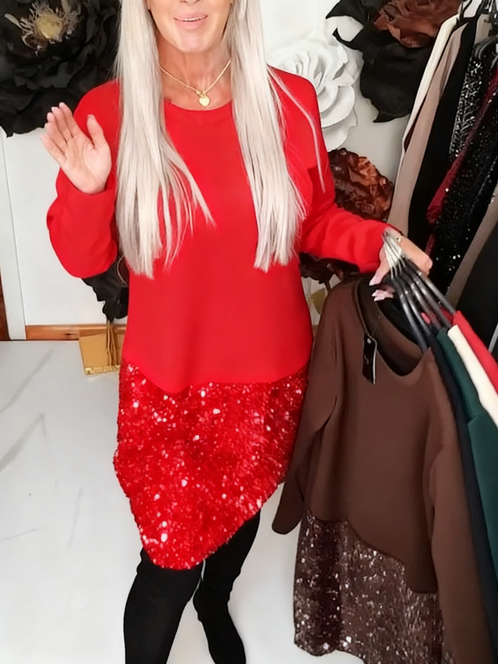 Ksenija - Round Neck Sequined Patchwork Dress