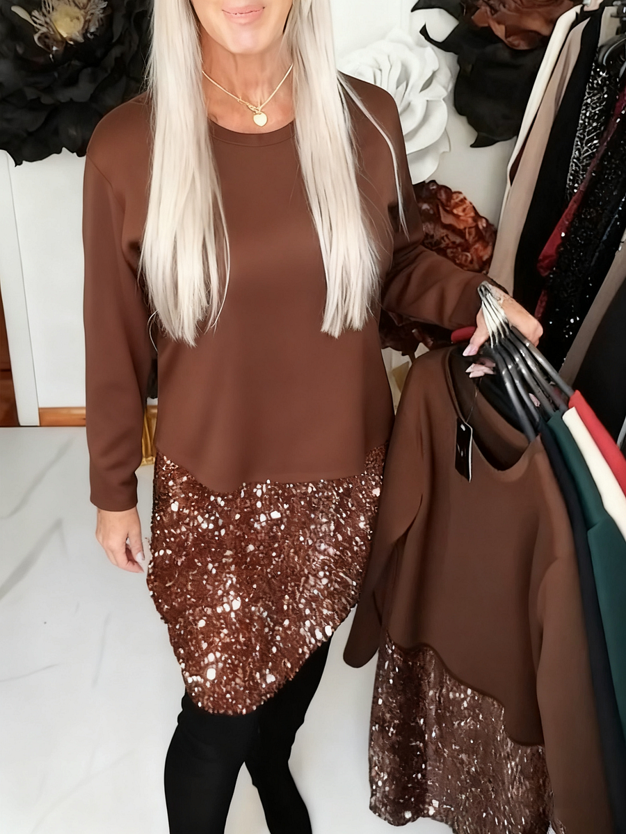 Ksenija - Round Neck Sequined Patchwork Dress