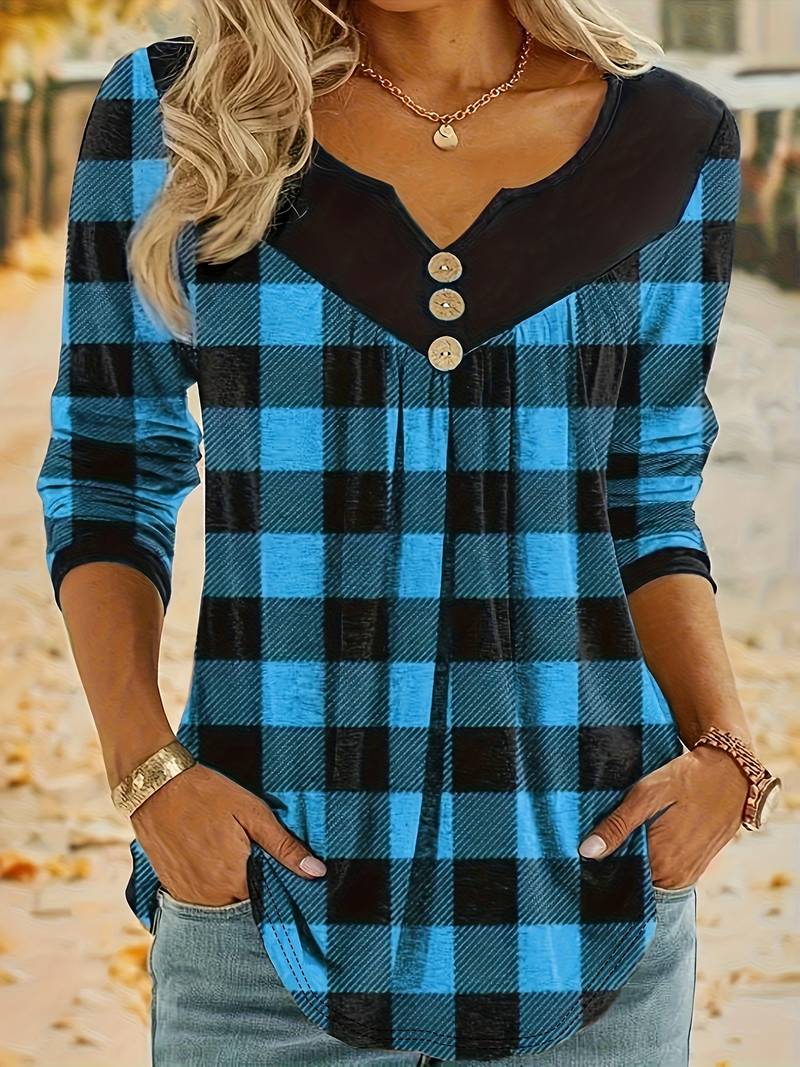 Fontemanha - Autumn Christmas Plaid Print Top
