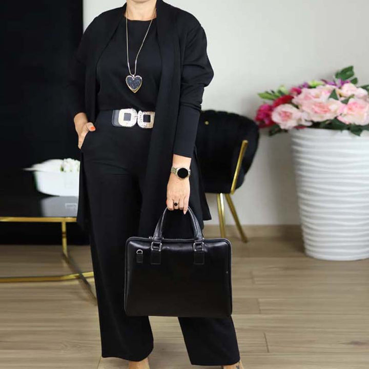 Dorren - Elegant 3-Piece Set With Long Cardigan, Top & Pant