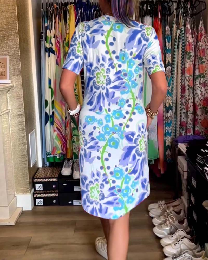 Ivendra | Short Sleeve Floral Print Dress