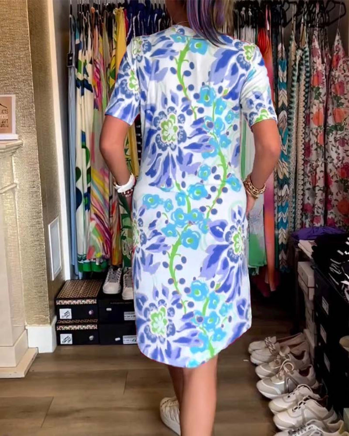 Ivendra | Short Sleeve Floral Print Dress