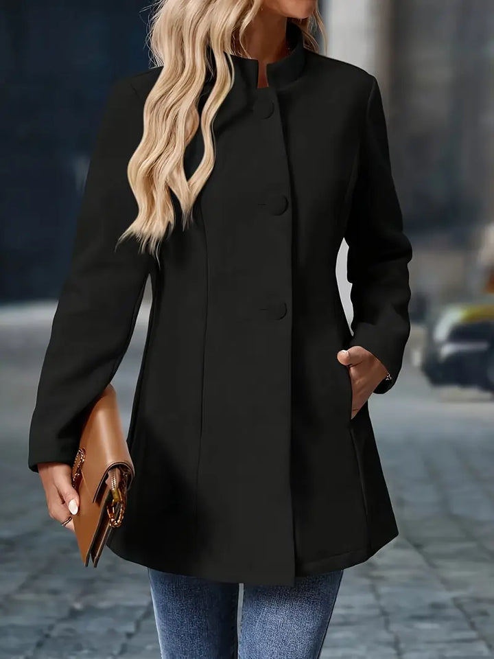 MARA – ELEGANT BUTTON-FRONT STAND COLLAR COAT