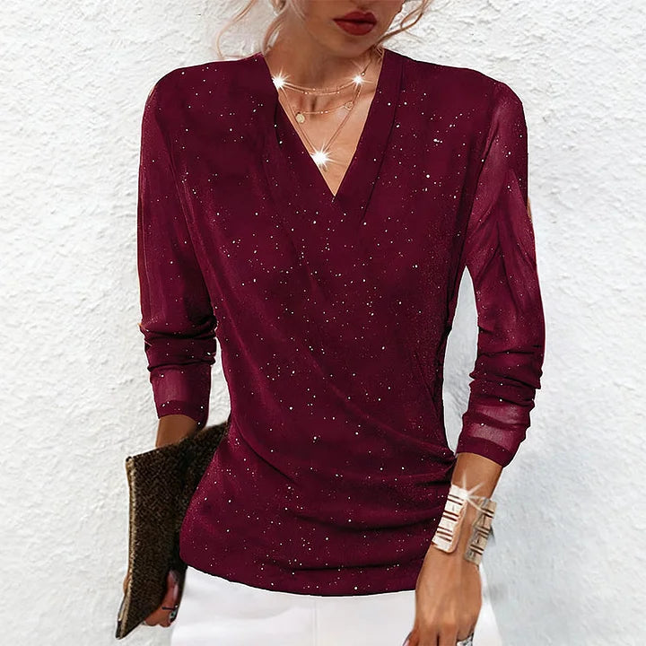 Agnese - Elegant Long Sleeve V-Neck Blouse