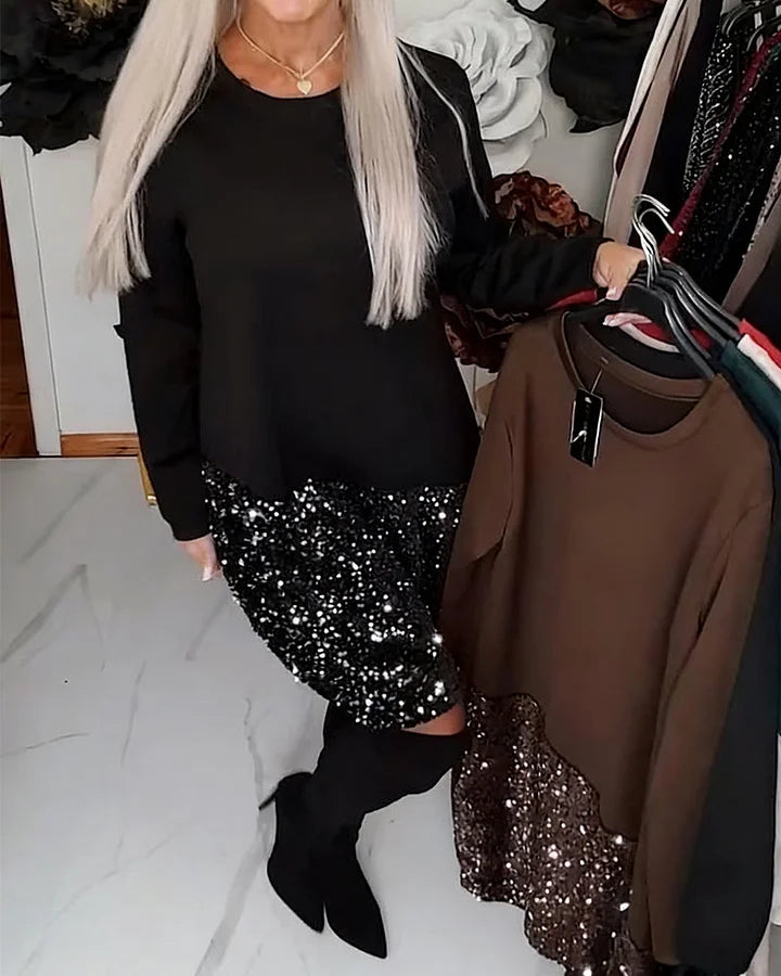 Ksenija - Round Neck Sequined Patchwork Dress