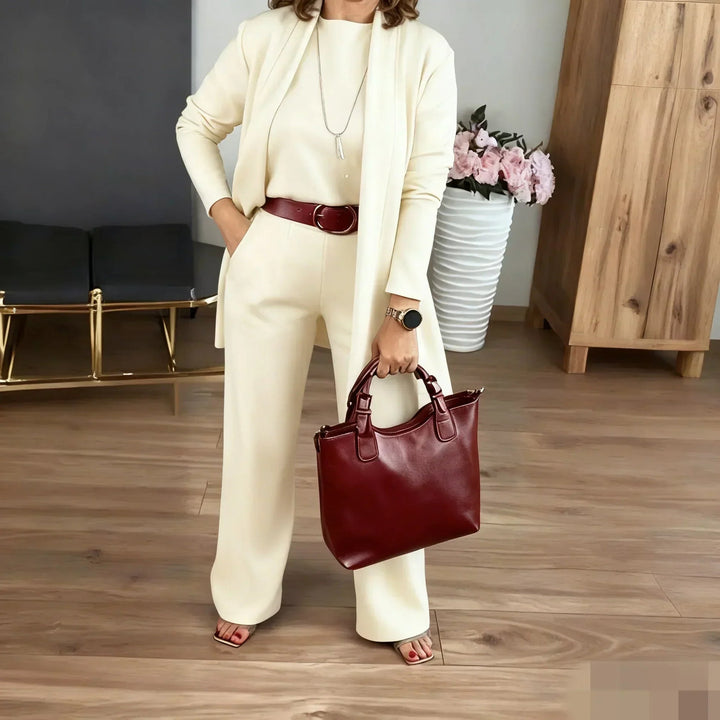 Dorren - Elegant 3-Piece Set With Long Cardigan, Top & Pant