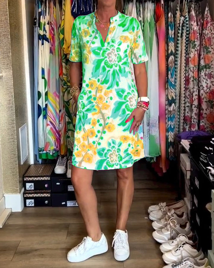 Ivendra | Short Sleeve Floral Print Dress