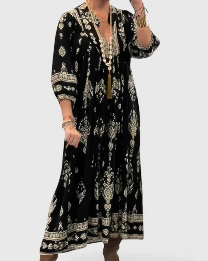 CLAIRE – BOHEMIAN V-NECK MAXI DRESS