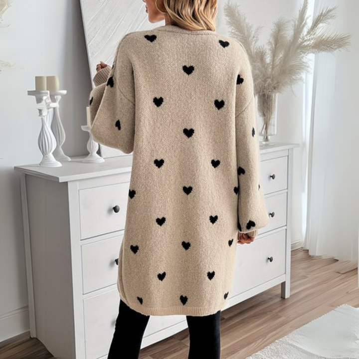 DELANEY – COZY HEART-PATTERN LONG CARDIGAN