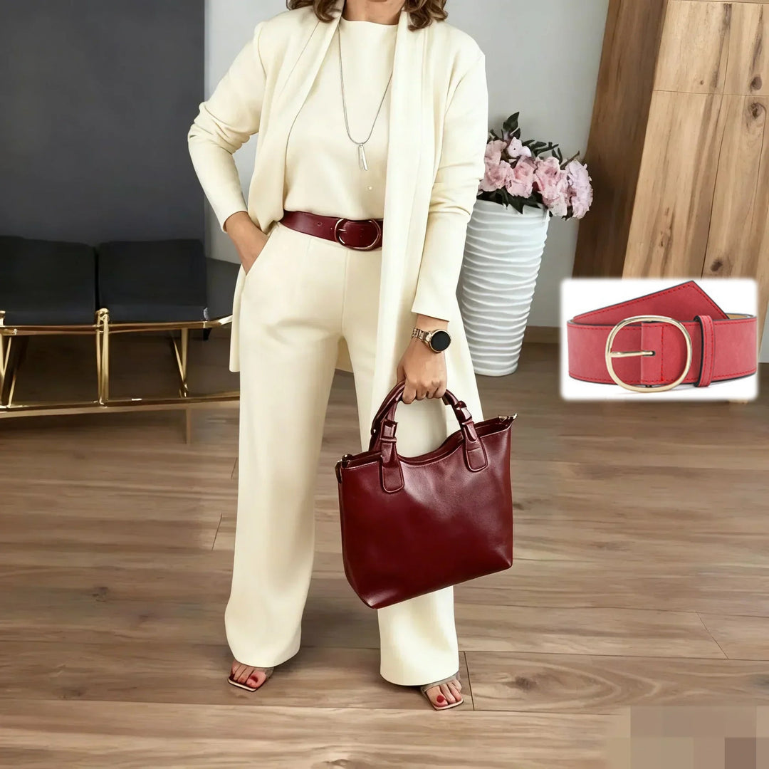 Dorren - Elegant 3-Piece Set With Long Cardigan, Top & Pant