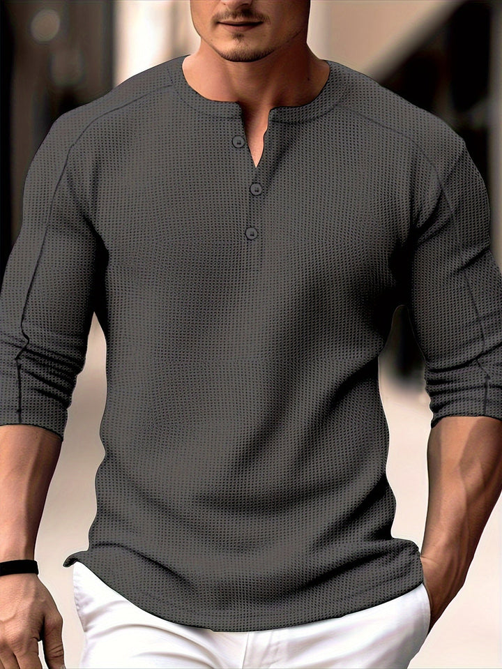 Bastoni - Long Sleeve Waffle Knitted Henley Shirt
