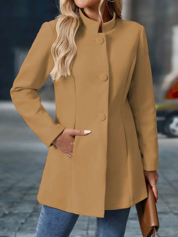 MARA – ELEGANT BUTTON-FRONT STAND COLLAR COAT