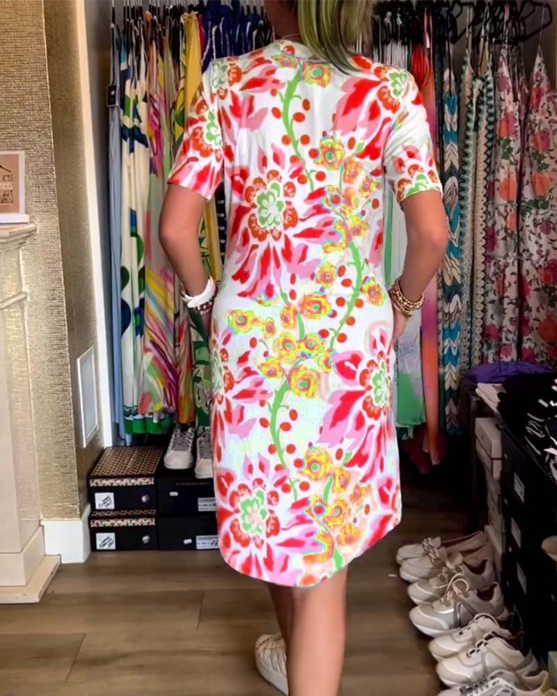 Ivendra | Short Sleeve Floral Print Dress