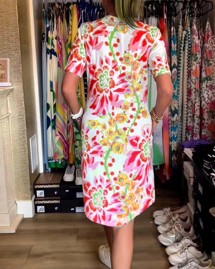 Ivendra | Short Sleeve Floral Print Dress