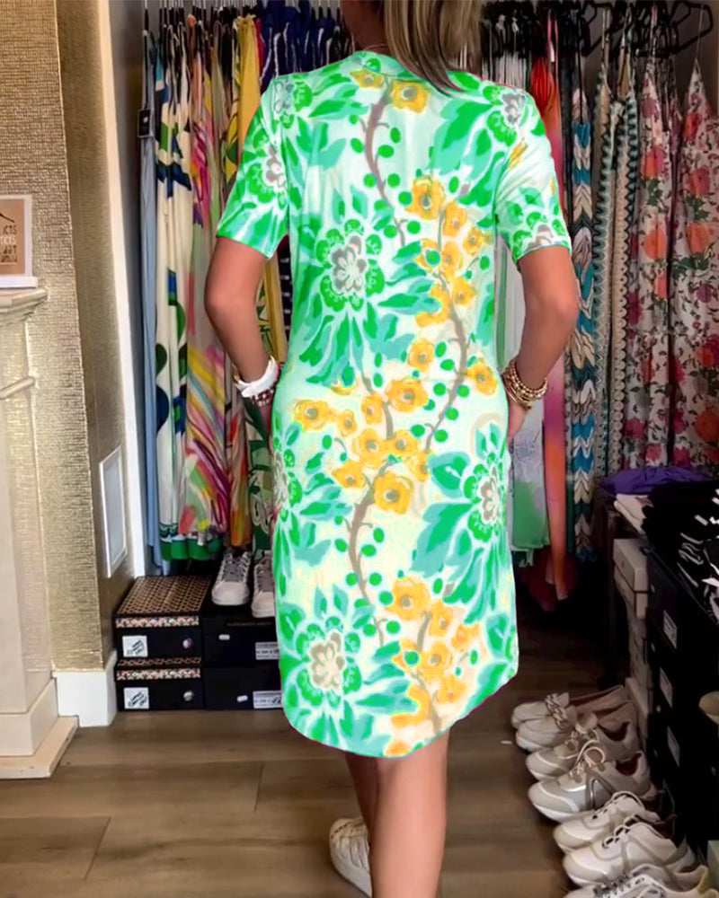Ivendra | Short Sleeve Floral Print Dress