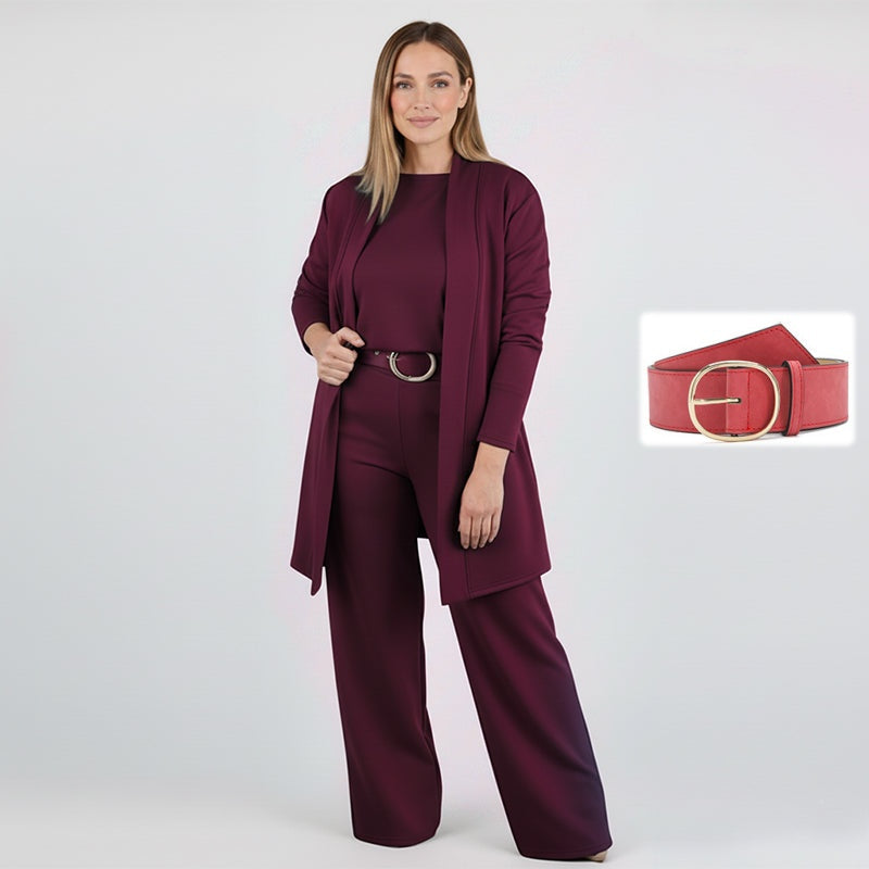 Dorren - Elegant 3-Piece Set With Long Cardigan, Top & Pant