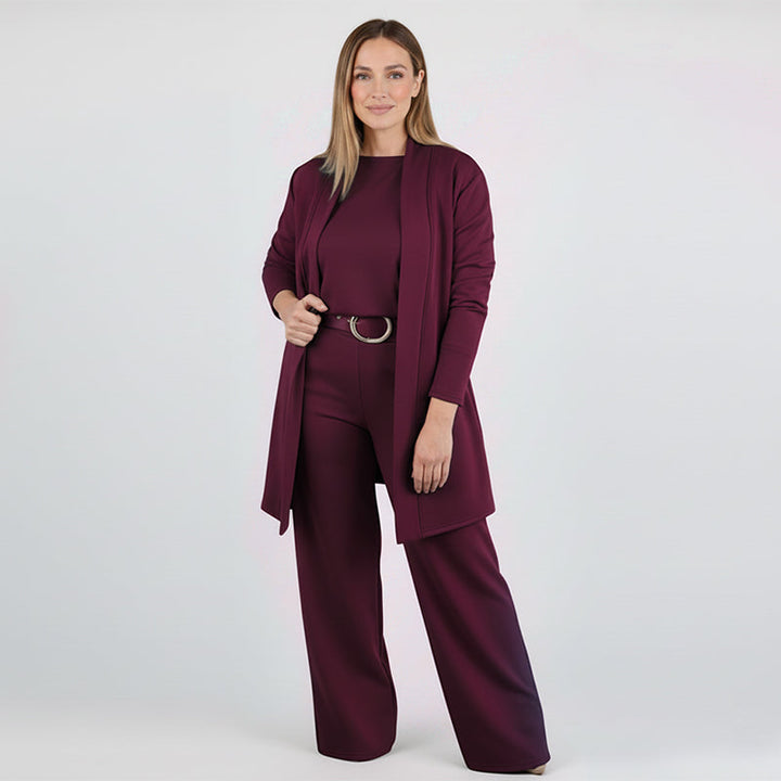 Dorren - Elegant 3-Piece Set With Long Cardigan, Top & Pant