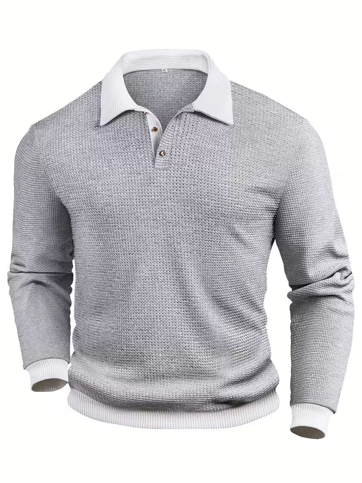 Gennady - Textured Waffle Knit Shirt With Contrast Collar