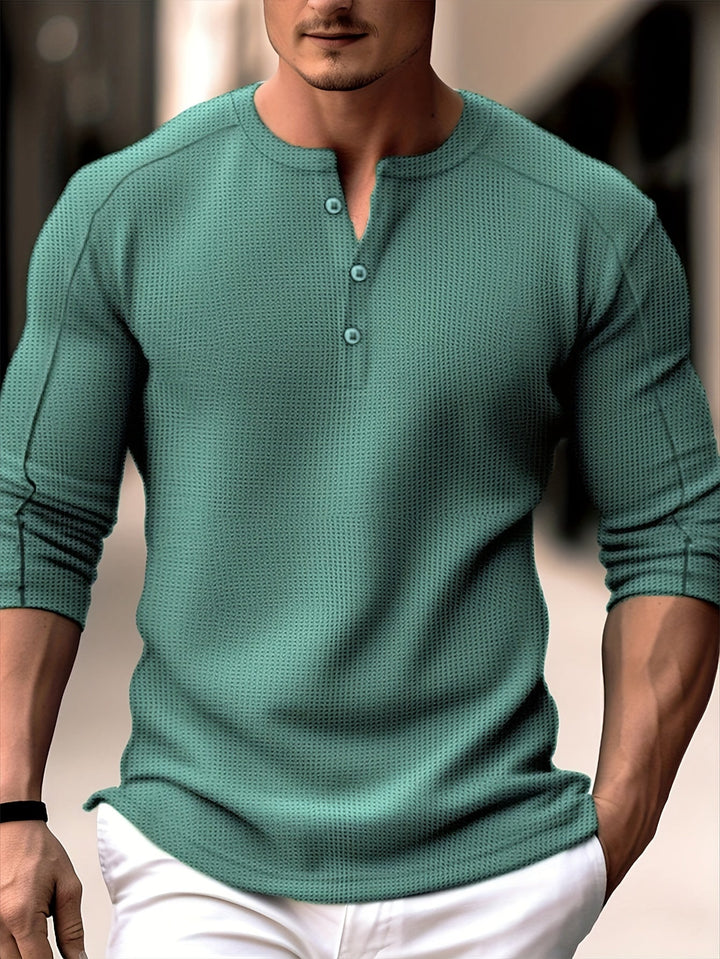 Bastoni - Long Sleeve Waffle Knitted Henley Shirt