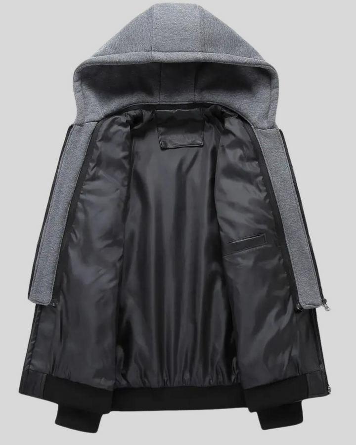 Davor - Hooded Leather Jacket With Double Zipper Closure