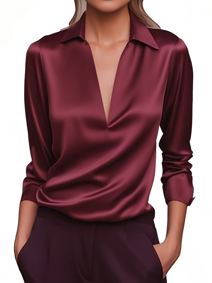 Kyrra – Elegant Satin V-Neck Blouse