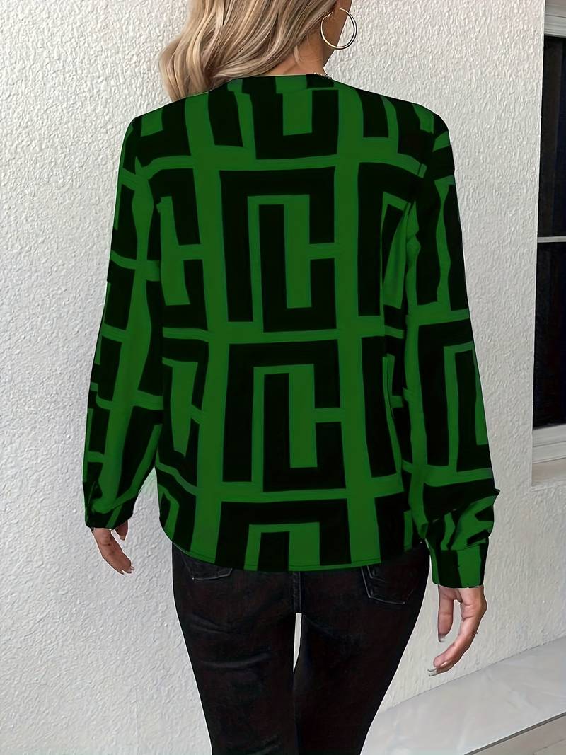 Tzipora - Elegant Long Sleeve Blouse With Geometric Print