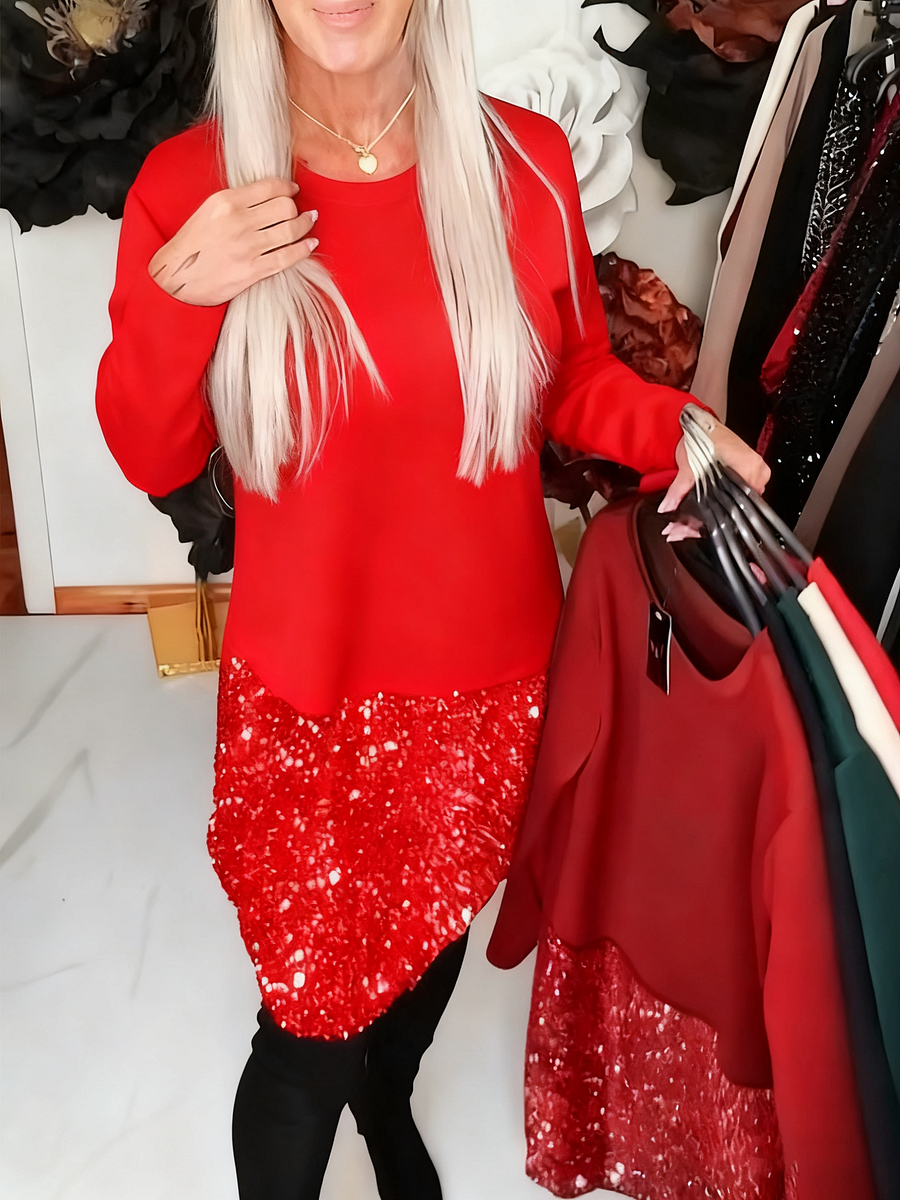 Ksenija - Round Neck Sequined Patchwork Dress