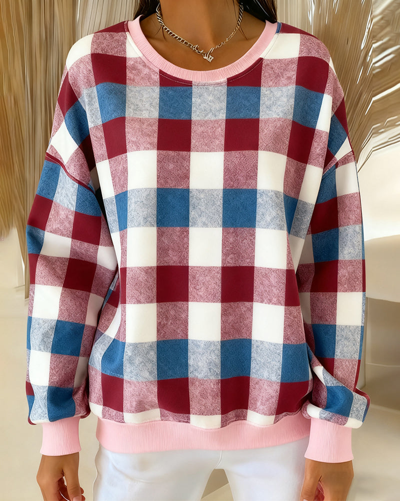 SERAPHINA – PLAID CREWNECK SWEATSHIRT