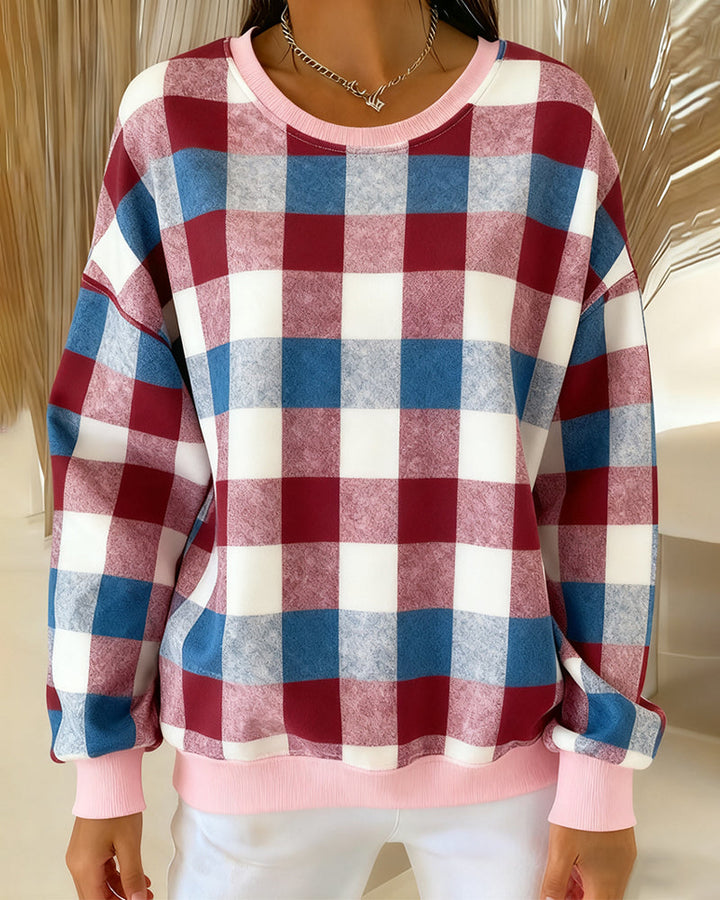 SERAPHINA – PLAID CREWNECK SWEATSHIRT