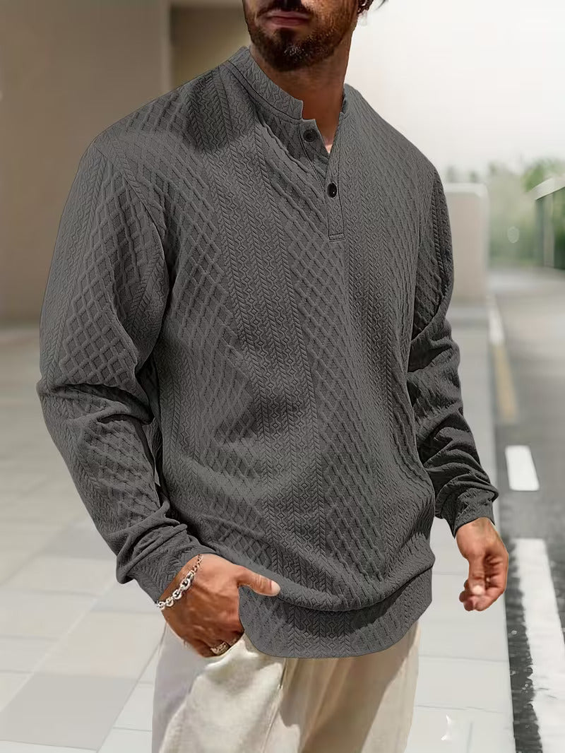 Mathew – Geometric Knitted Long Sleeve Henley Sweater