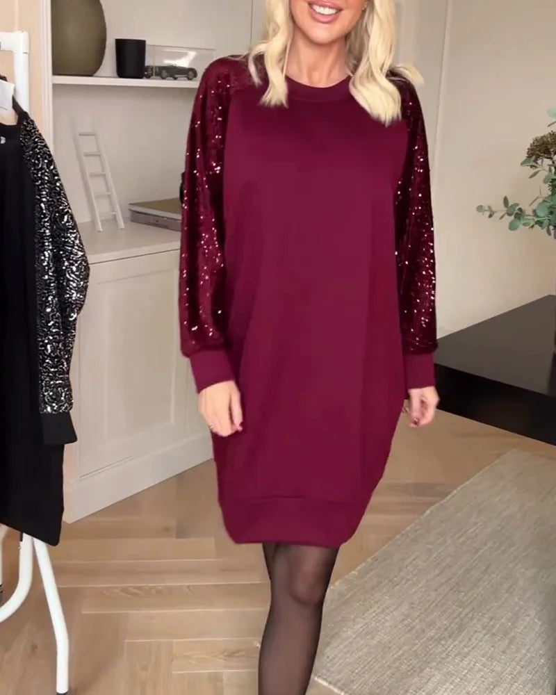Cunningham - Crew Neck Long-Sleeve Sequins Dress