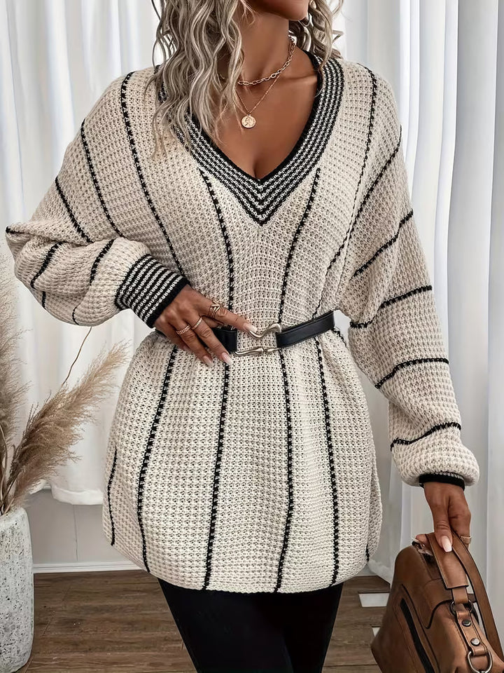 Lykke - Striped V Neck Oversized Sweater