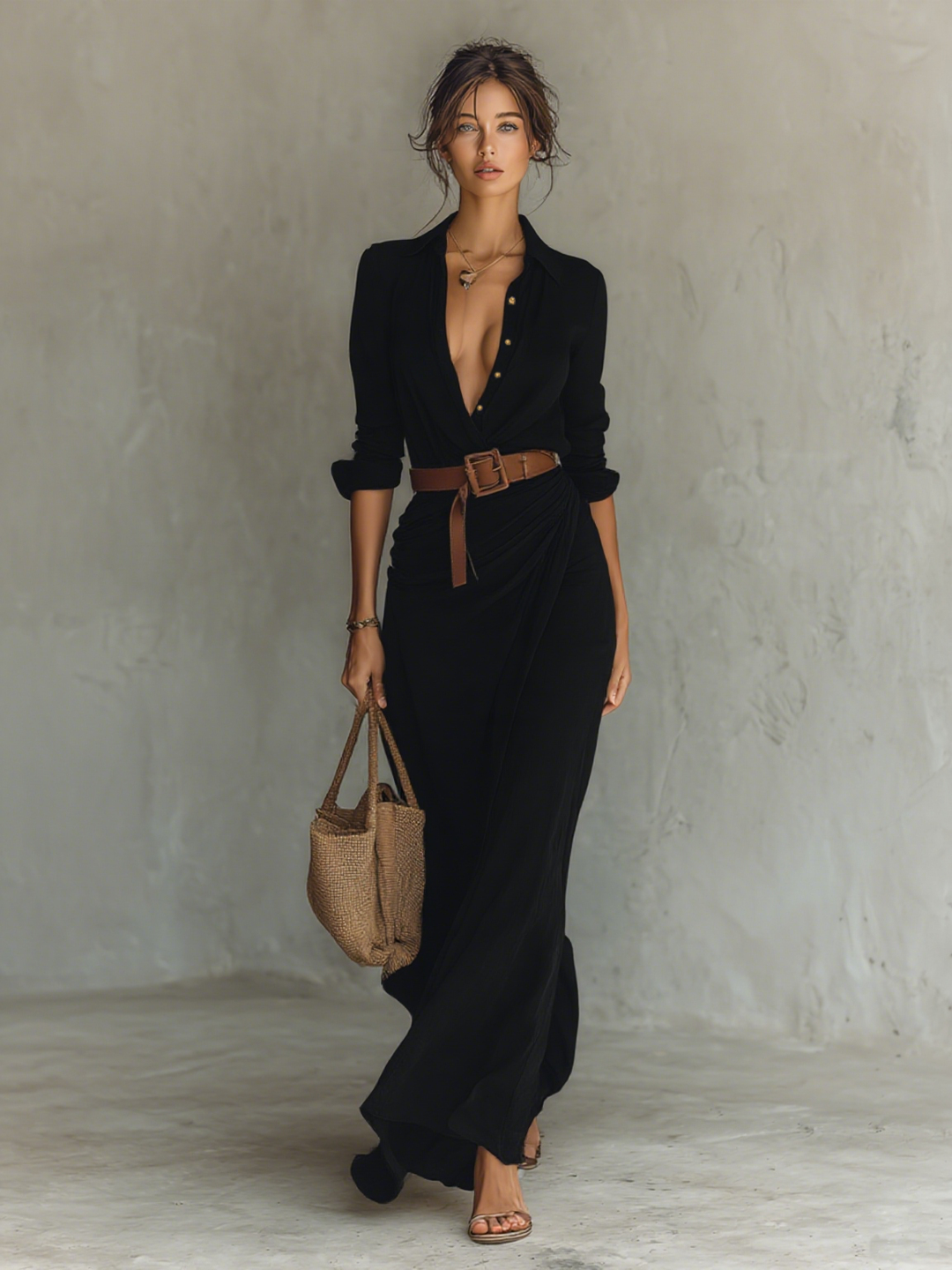 NADINE – ELEGANT PLUNGING MAXI WRAP DRESS