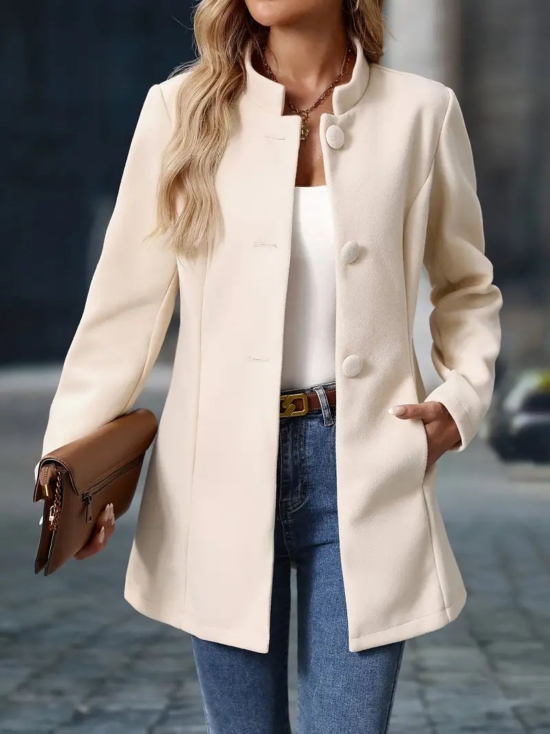 MARA – ELEGANT BUTTON-FRONT STAND COLLAR COAT