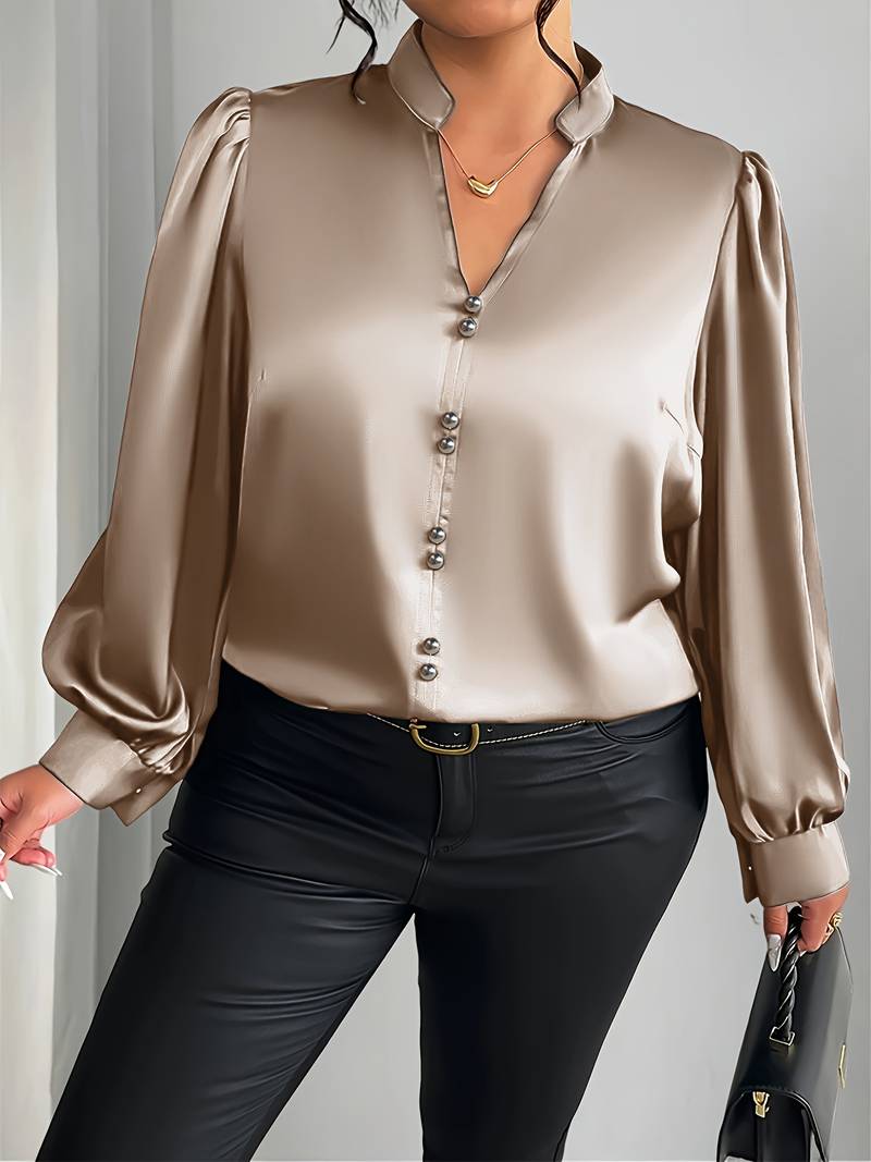 Elisheva - Elegant Bubble Sleeve Shirt With V-Neck