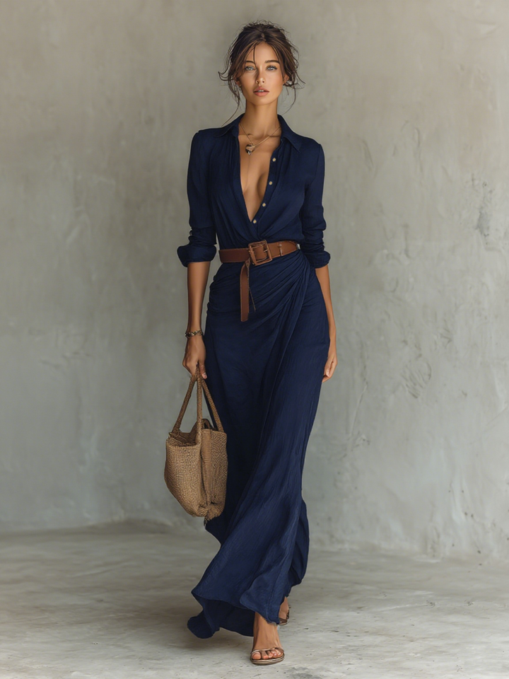 NADINE – ELEGANT PLUNGING MAXI WRAP DRESS
